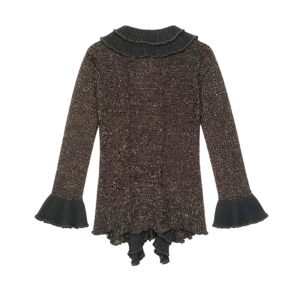 Whimsigoth Dark Fairycore Steampunk Brown Bell Cuffs Sweater Cardigan Size PL - Picture 5 of 8